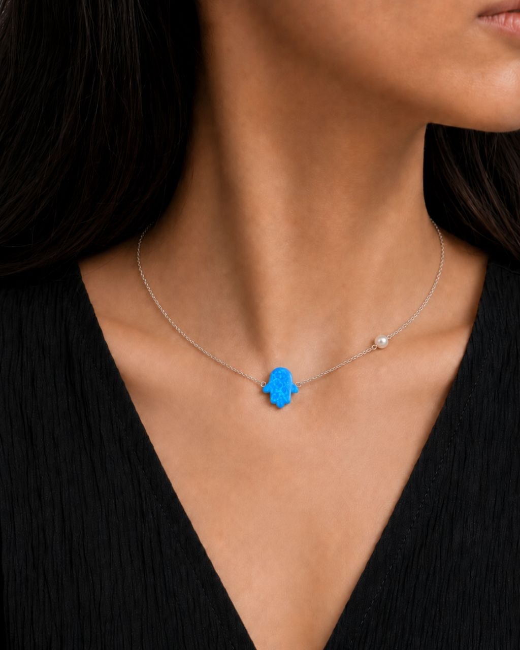 Pearl Hamsa Necklace