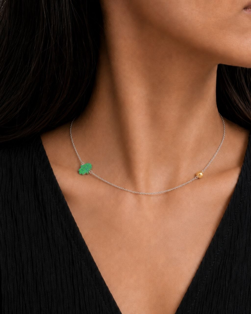 Emerald Hamsa Necklace